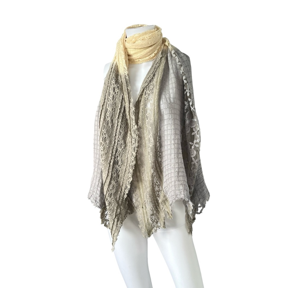Large Blanket Scarf Cream Gray Ombre Lace Poetcore Romantic